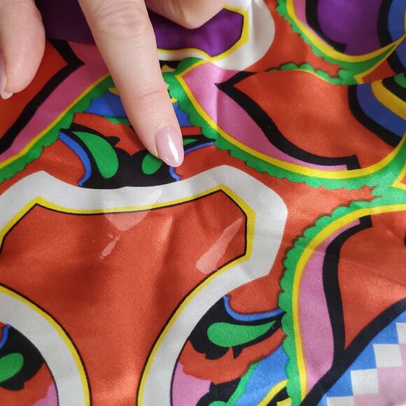 Cache Silk Dress Gown 10 One Shoulder Colorful Art Event Wedding Guest Resort - Picture 11 of 12